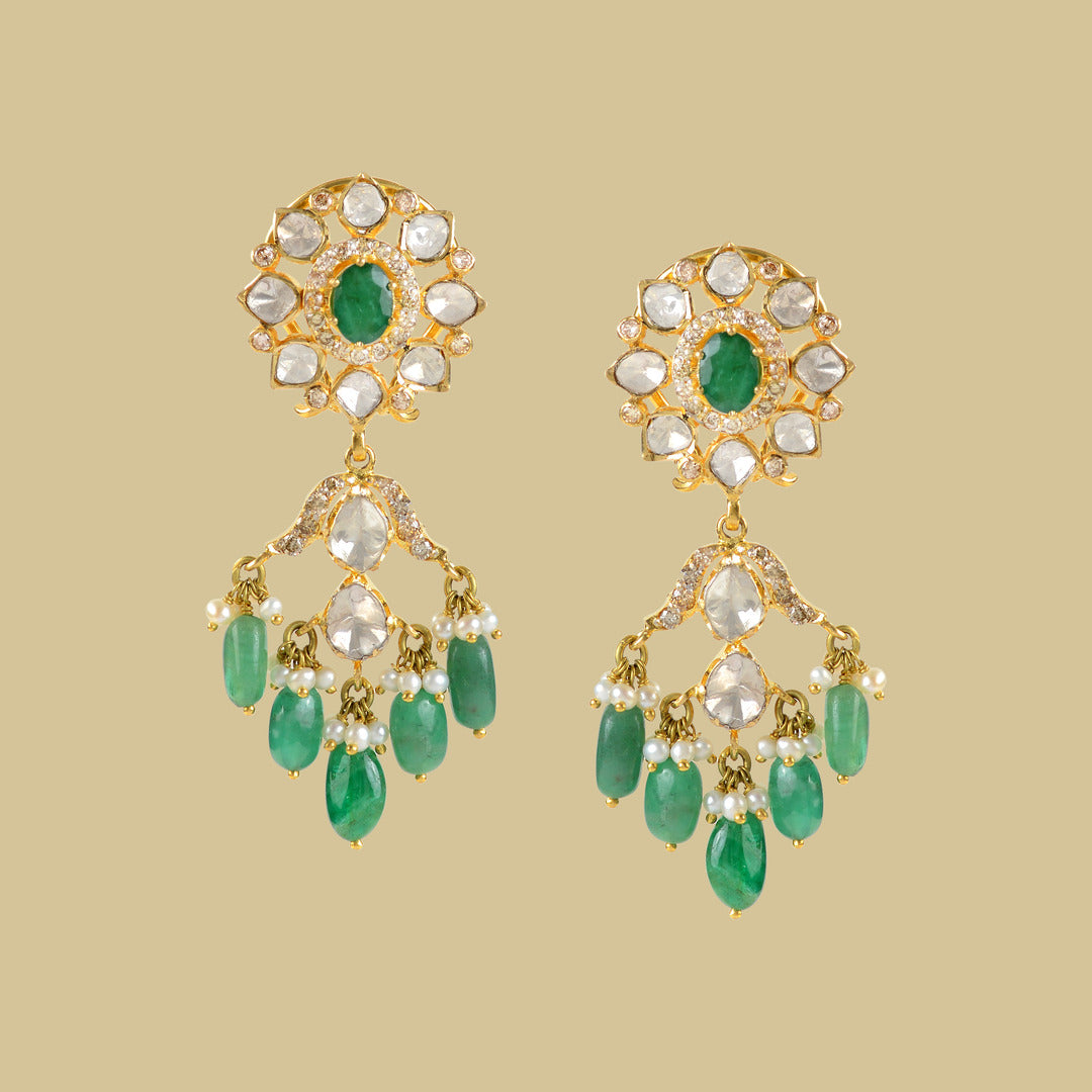 Hanging Style Polki Earrings - Krishna Jewellers Pearls and Gems
