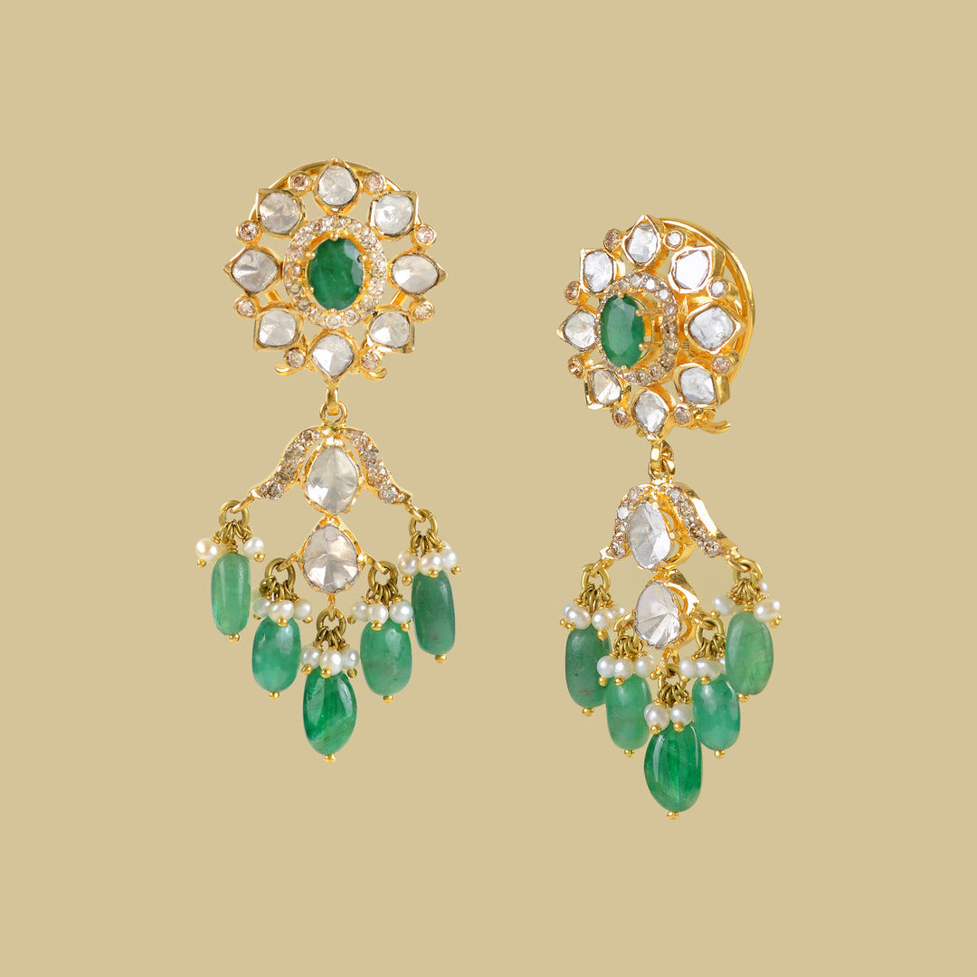 Hanging Style Polki Earrings - Krishna Jewellers Pearls and Gems