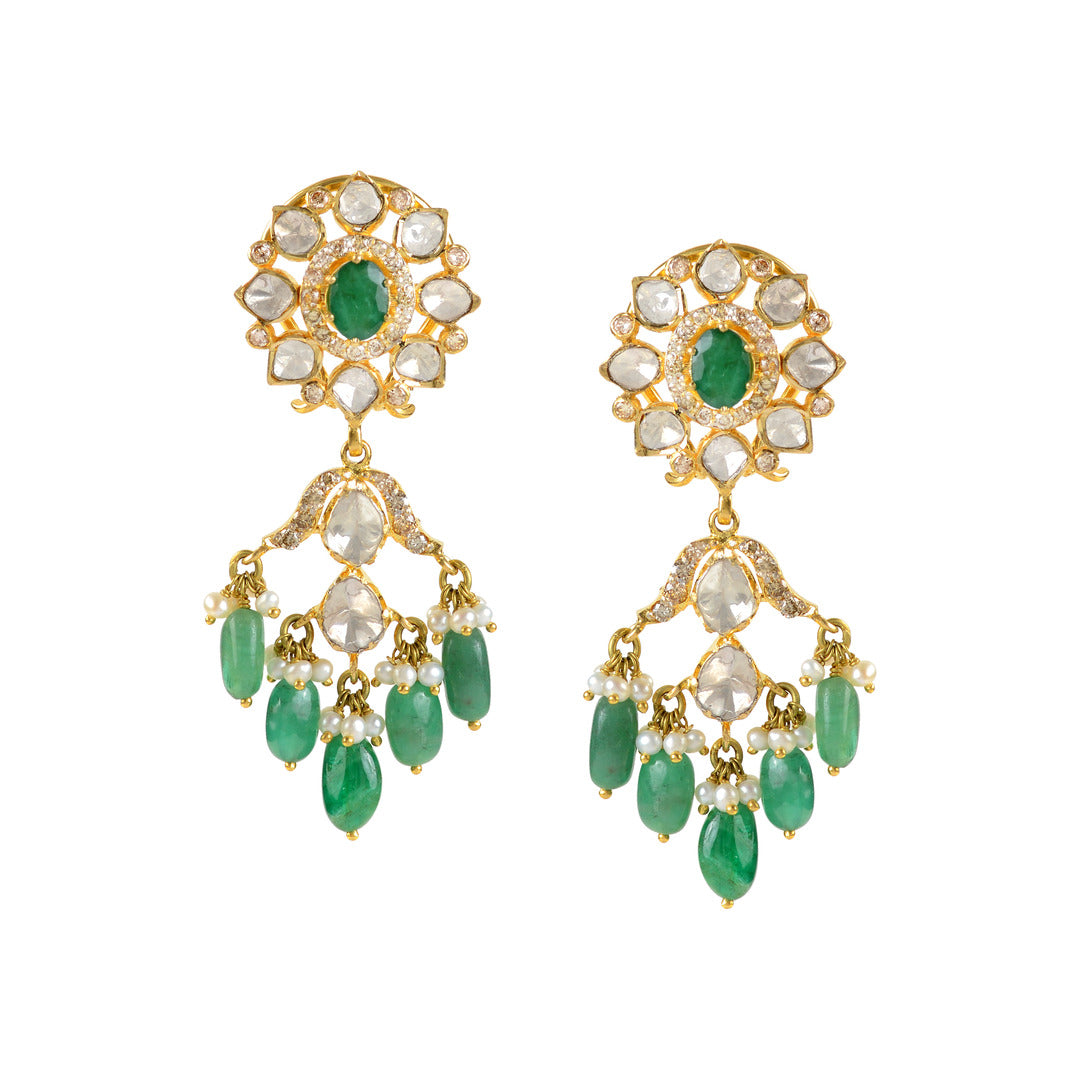Hanging Style Polki Earrings - Krishna Jewellers Pearls and Gems
