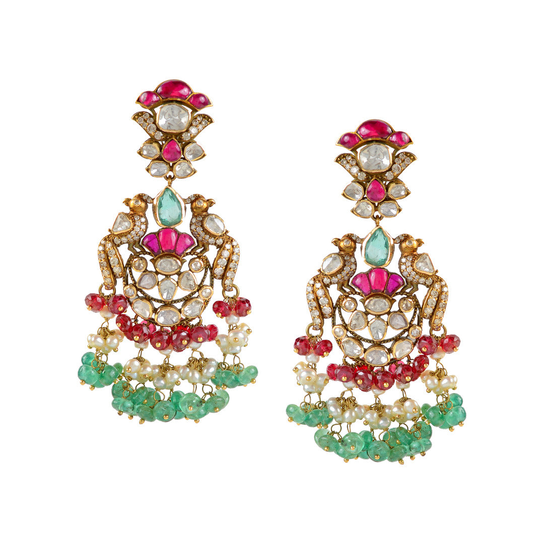18k Gold Ruby Polki Emerald Earrings - Krishna Jewellers Pearls and Gems