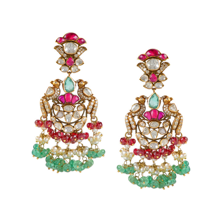 18k Gold Ruby Polki Emerald Earrings - Krishna Jewellers Pearls and Gems