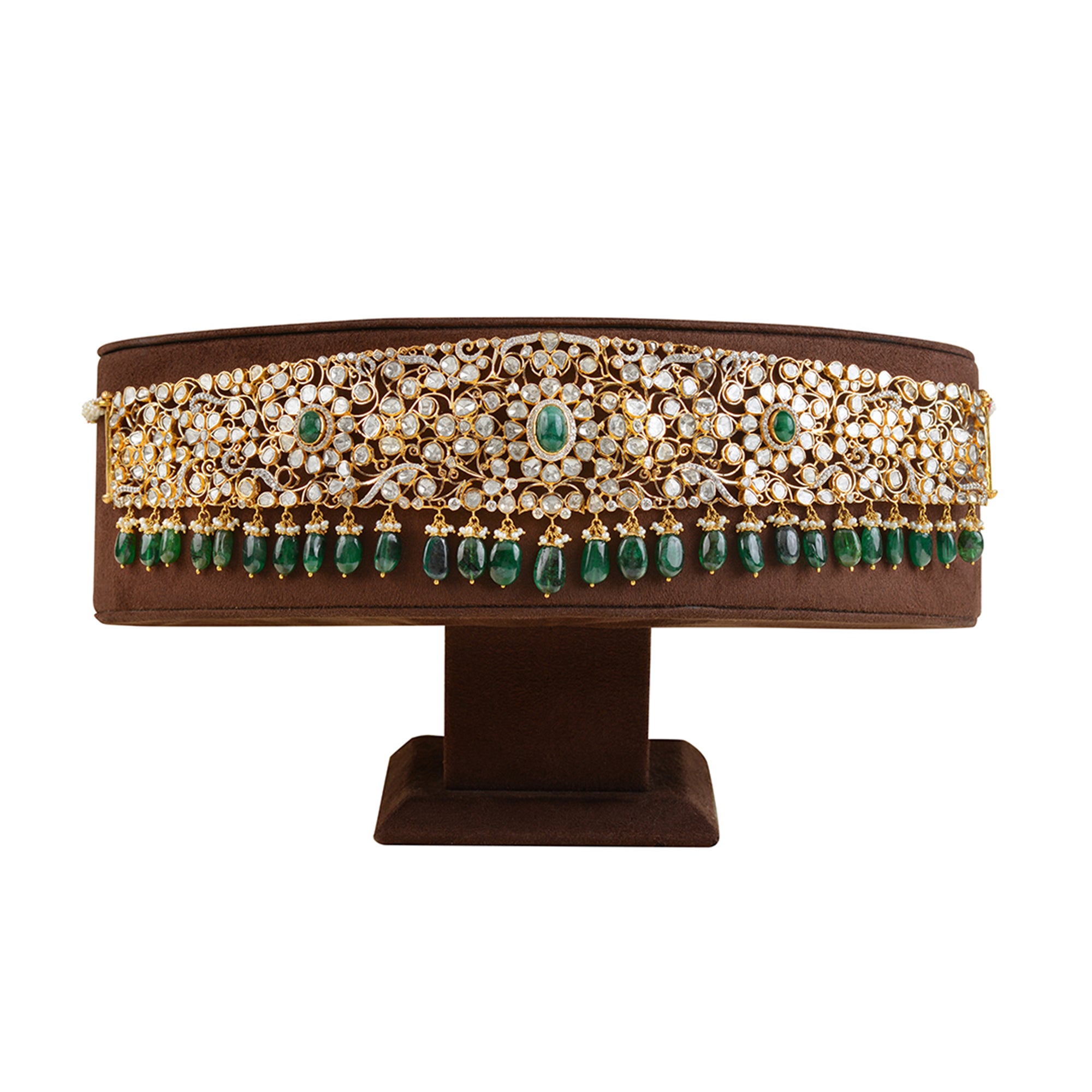 Gold Polki Emerald Vaddanam - Krishna Jewellers Pearls and Gems