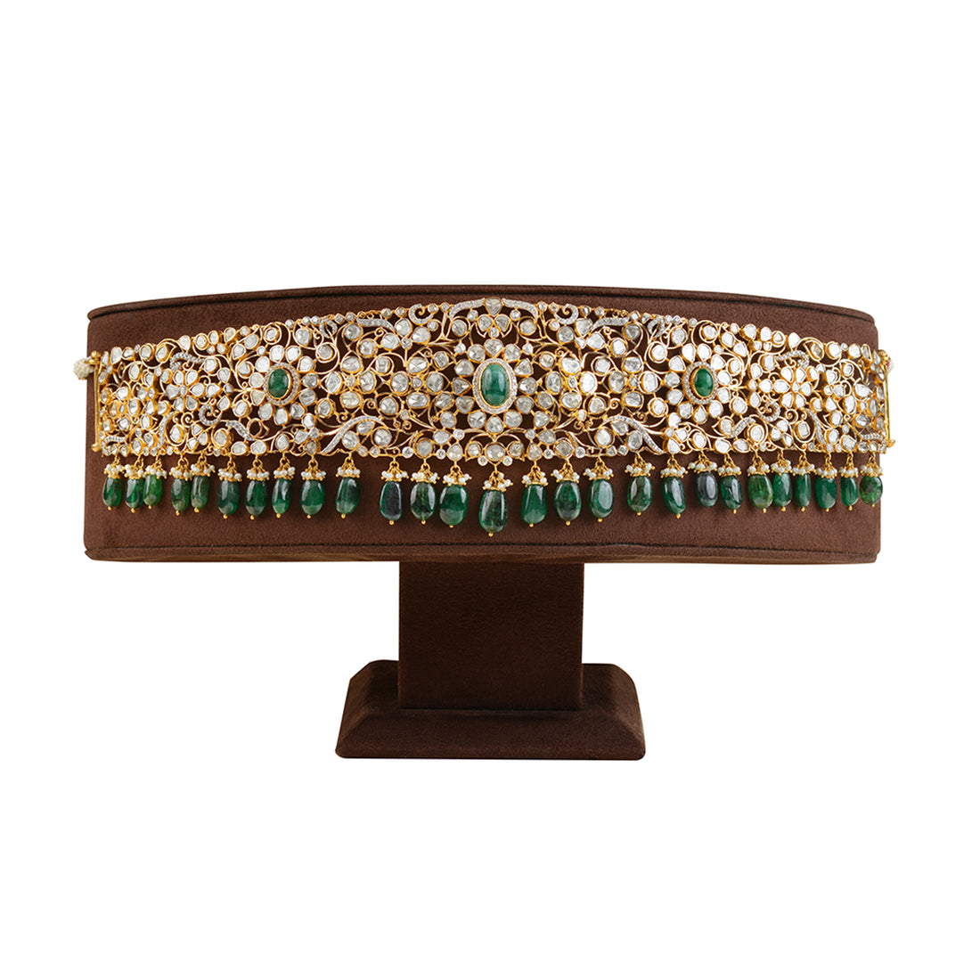 Gold Polki Emerald Vaddanam - Krishna Jewellers Pearls and Gems