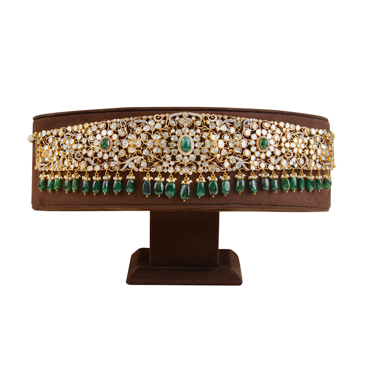 Gold Polki Emerald Vaddanam - Krishna Jewellers Pearls and Gems