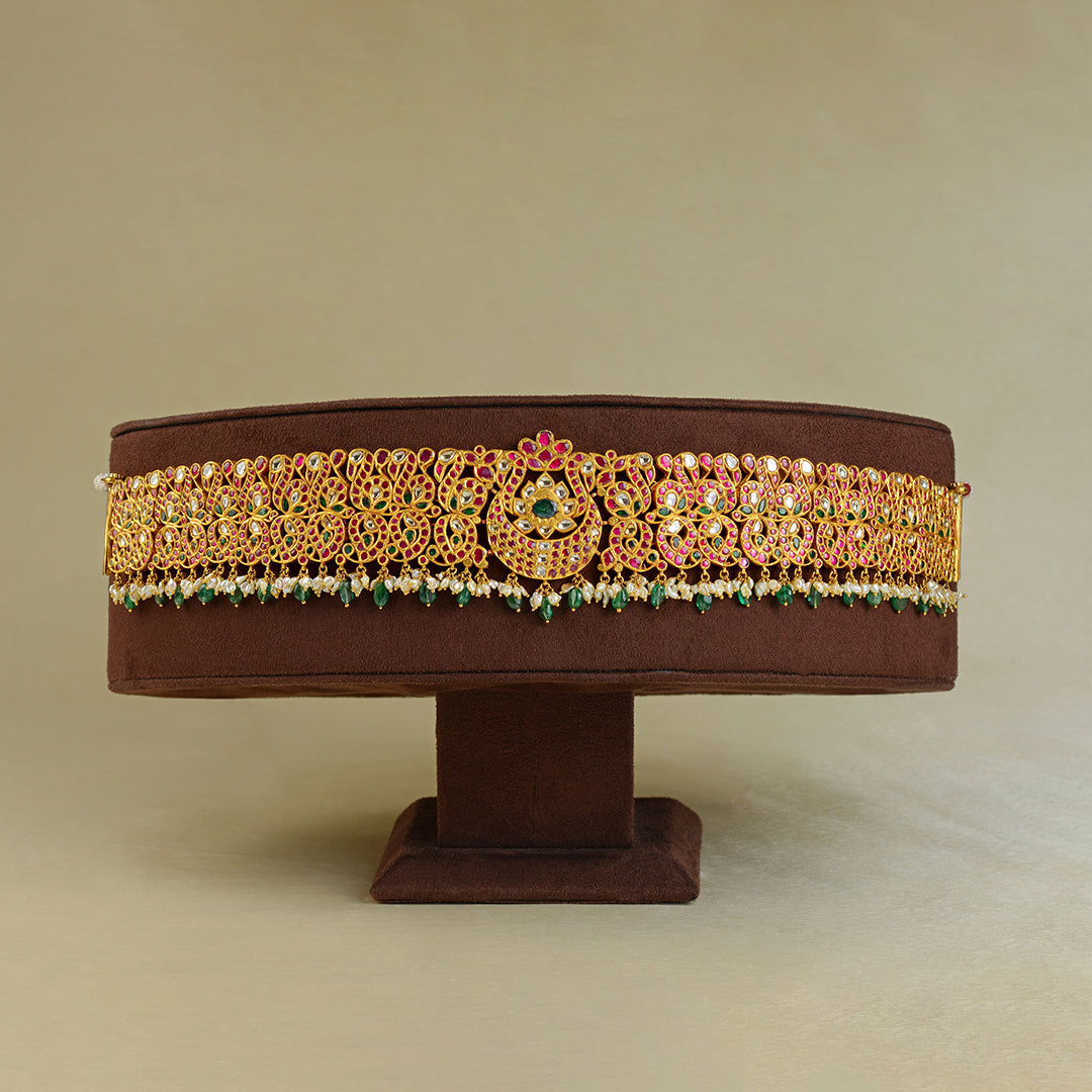 22k Gold Polki Kundan Vaddanam - Krishna Jewellers Pearls and Gems