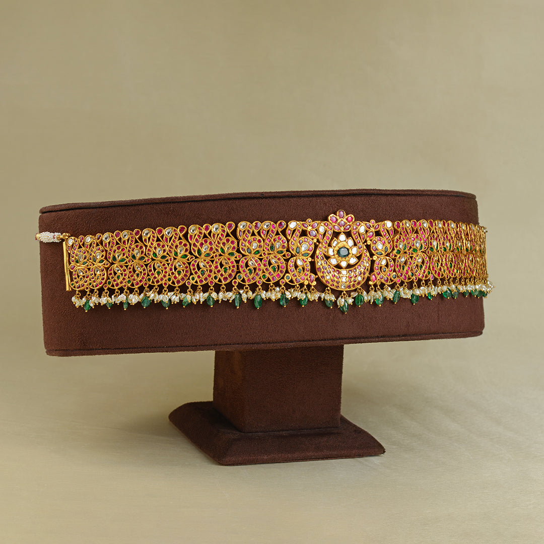 22k Gold Polki Kundan Vaddanam - Krishna Jewellers Pearls and Gems