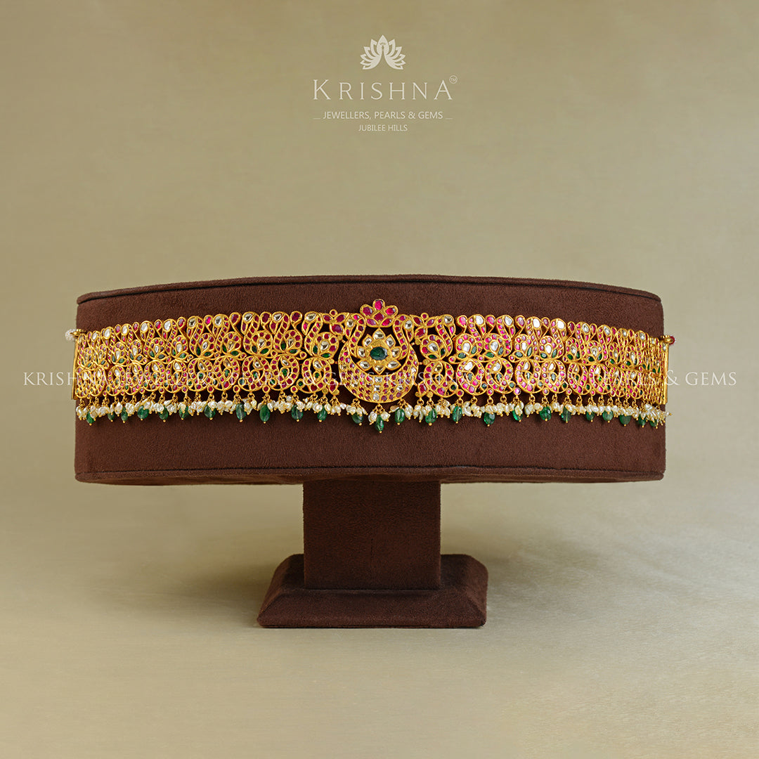 22k Gold Polki Kundan Vaddanam - Krishna Jewellers Pearls and Gems