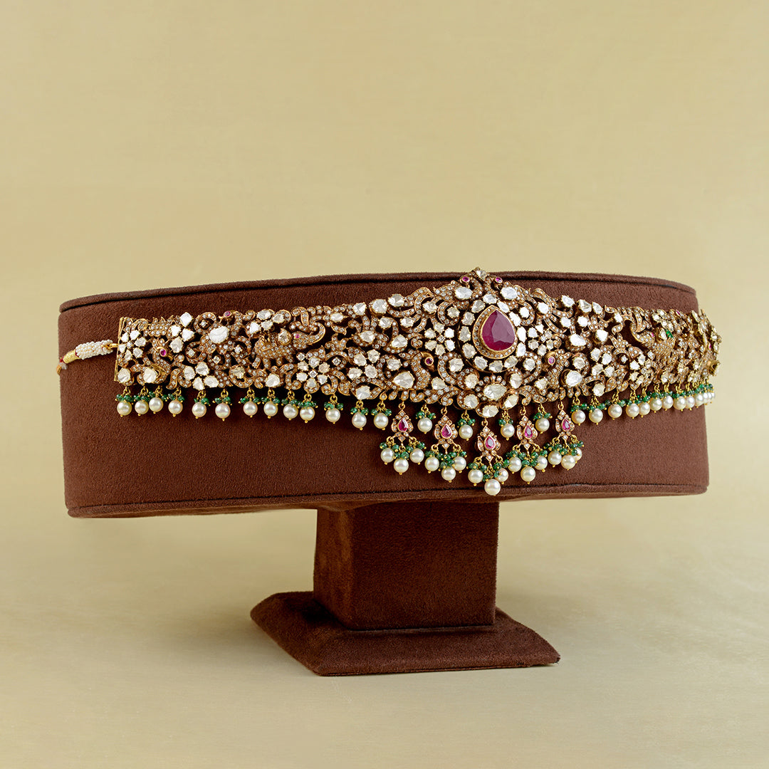 Victorian Gold Polki Vaddanam - Krishna Jewellers Pearls and Gems