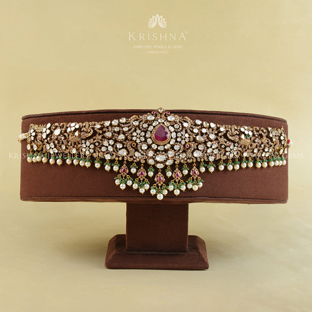 Victorian Gold Polki Vaddanam - Krishna Jewellers Pearls and Gems