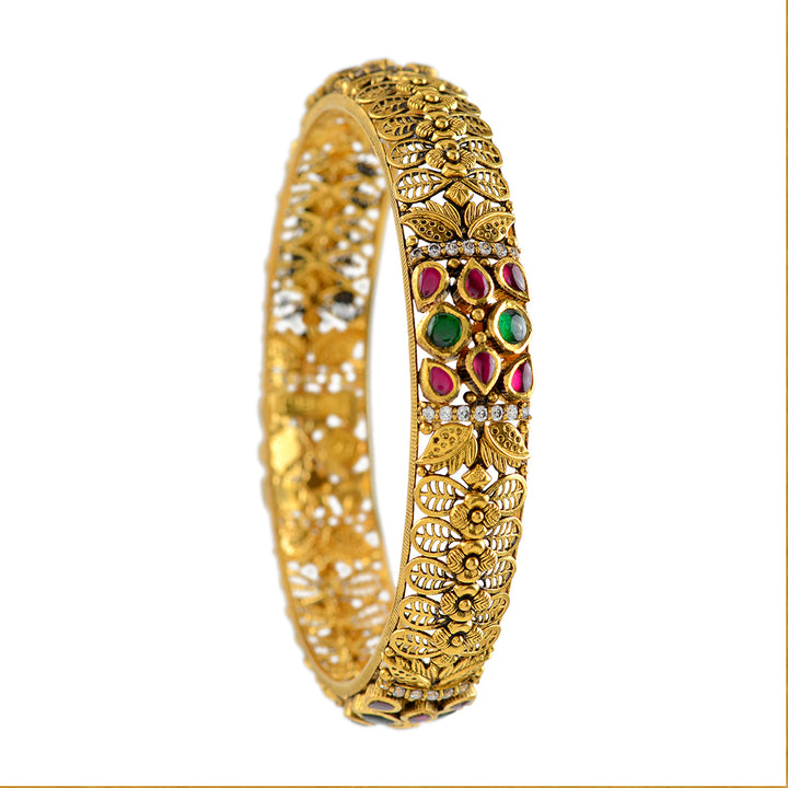 Floral Gold Bangles in Antique Finish - Krishna Jewellers Pearls and Gems