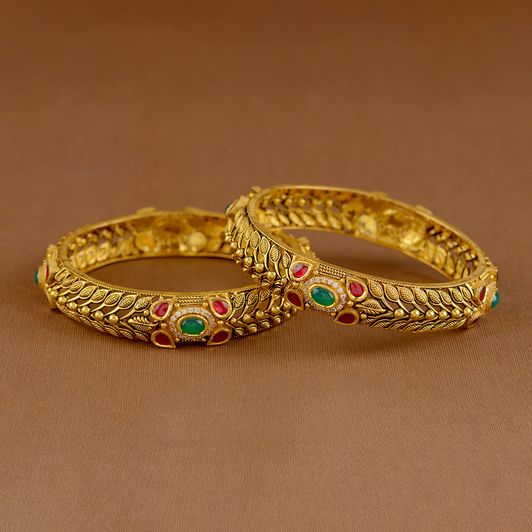 Gold 22k Bangles in Antique Finish - Krishna Jewellers Pearls and Gems