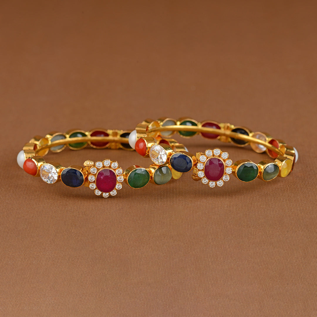 22k Navaratan Gold Bangles - Krishna Jewellers Pearls and Gems