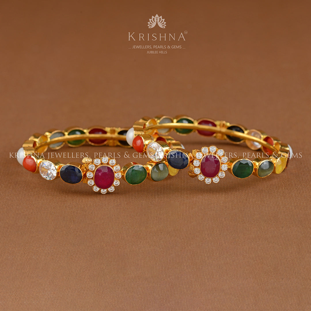 22k Navaratan Gold Bangles - Krishna Jewellers Pearls and Gems
