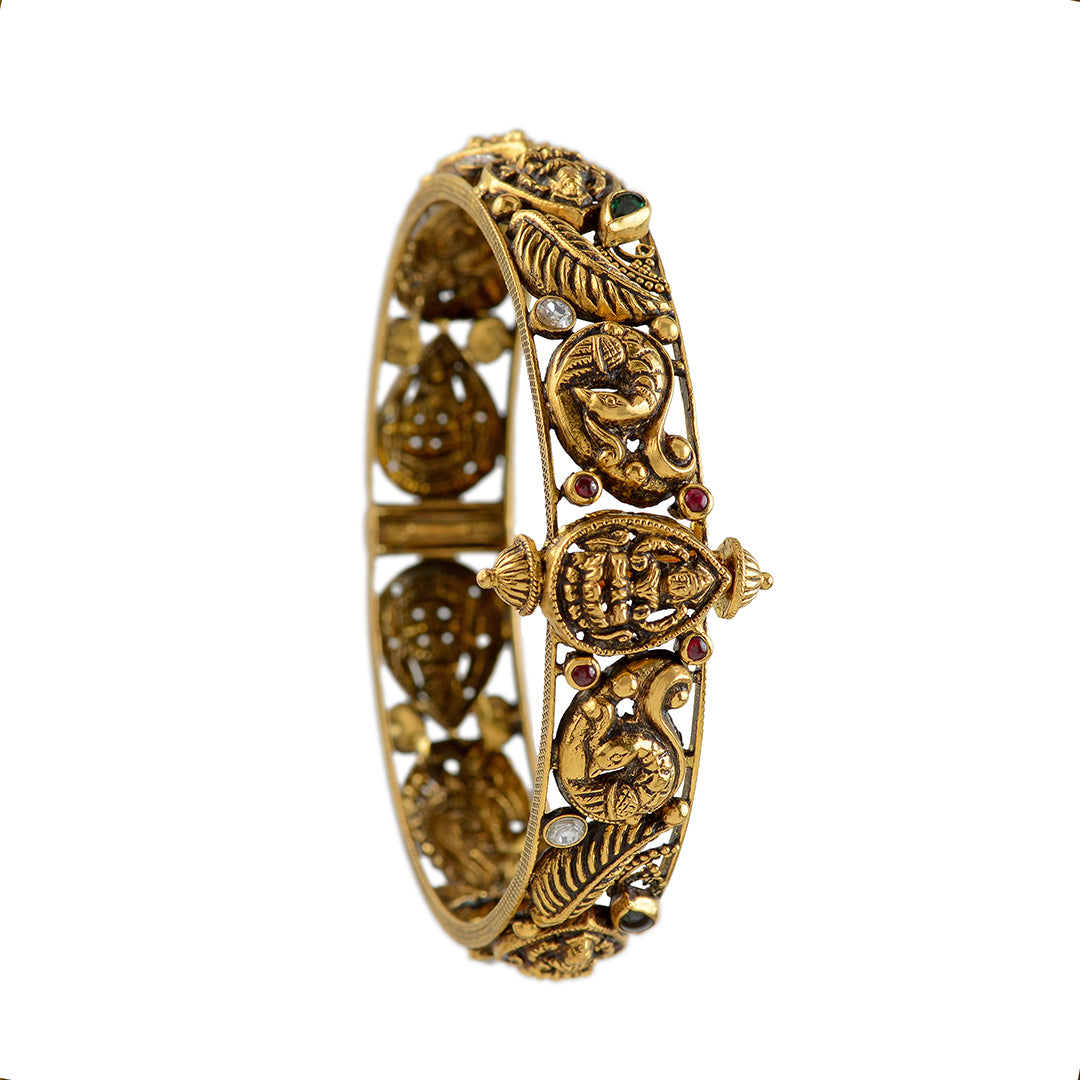 Antique Gold Bangles With Lakshmi And Peacock Motif - Krishna Jewellers Pearls and Gems