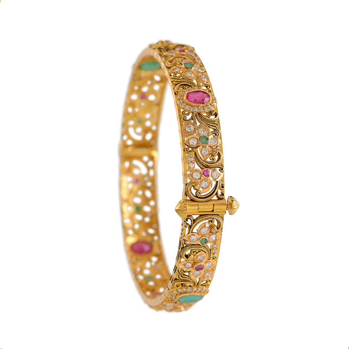 22K Gold Ruby Floral Bangles - Krishna Jewellers Pearls and Gems