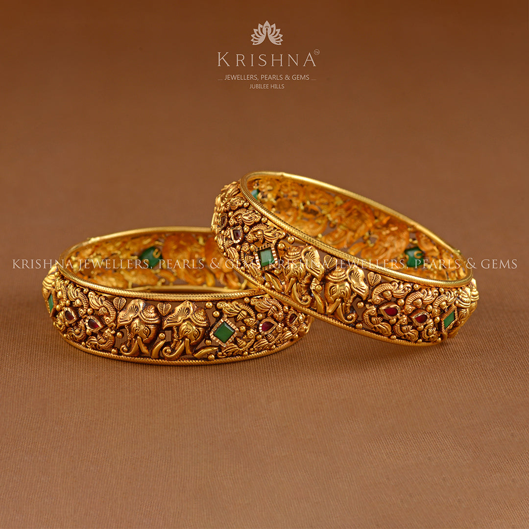 22K Gold Bangles in Nakshi Work - Krishna Jewellers Pearls and Gems