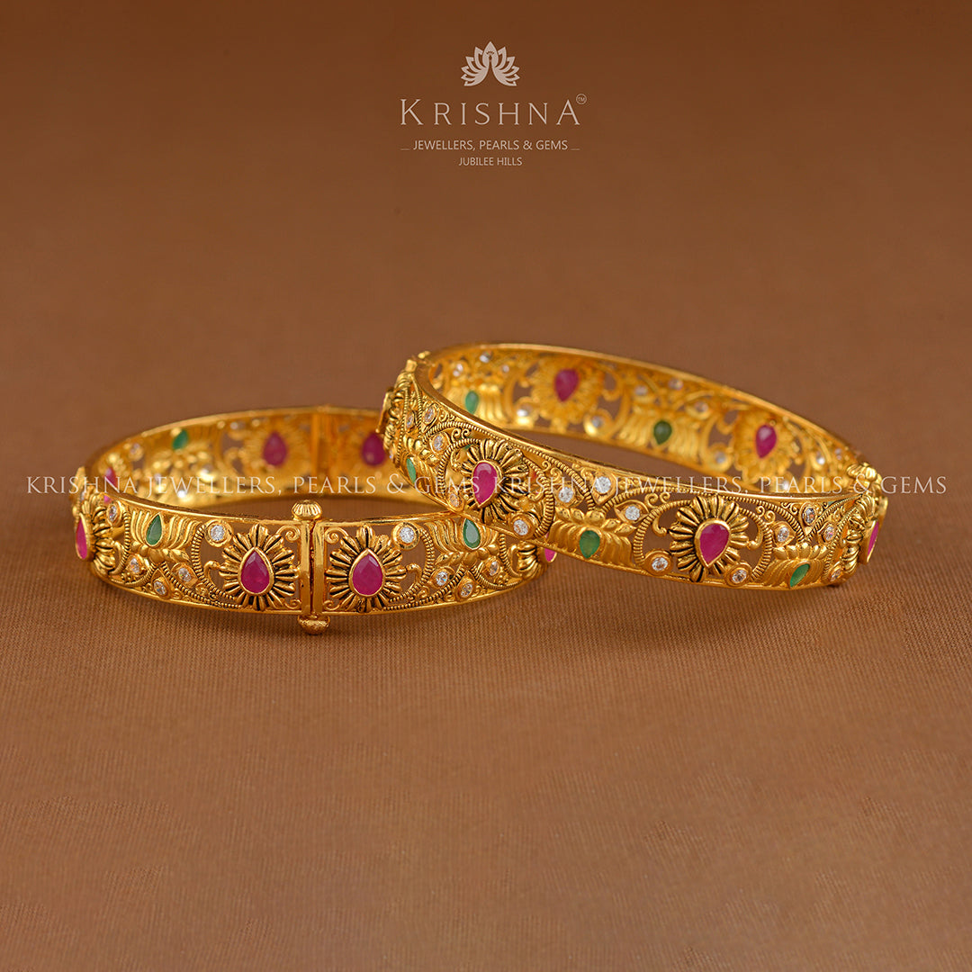 Pretty 22k Gold Bangles - Krishna Jewellers Pearls and Gems