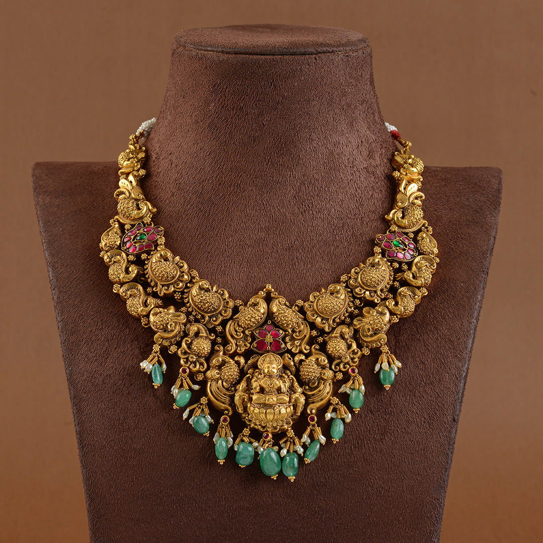 Antique Gold Laxmi Necklace in Mango Motif - Krishna Jewellers Pearls and Gems