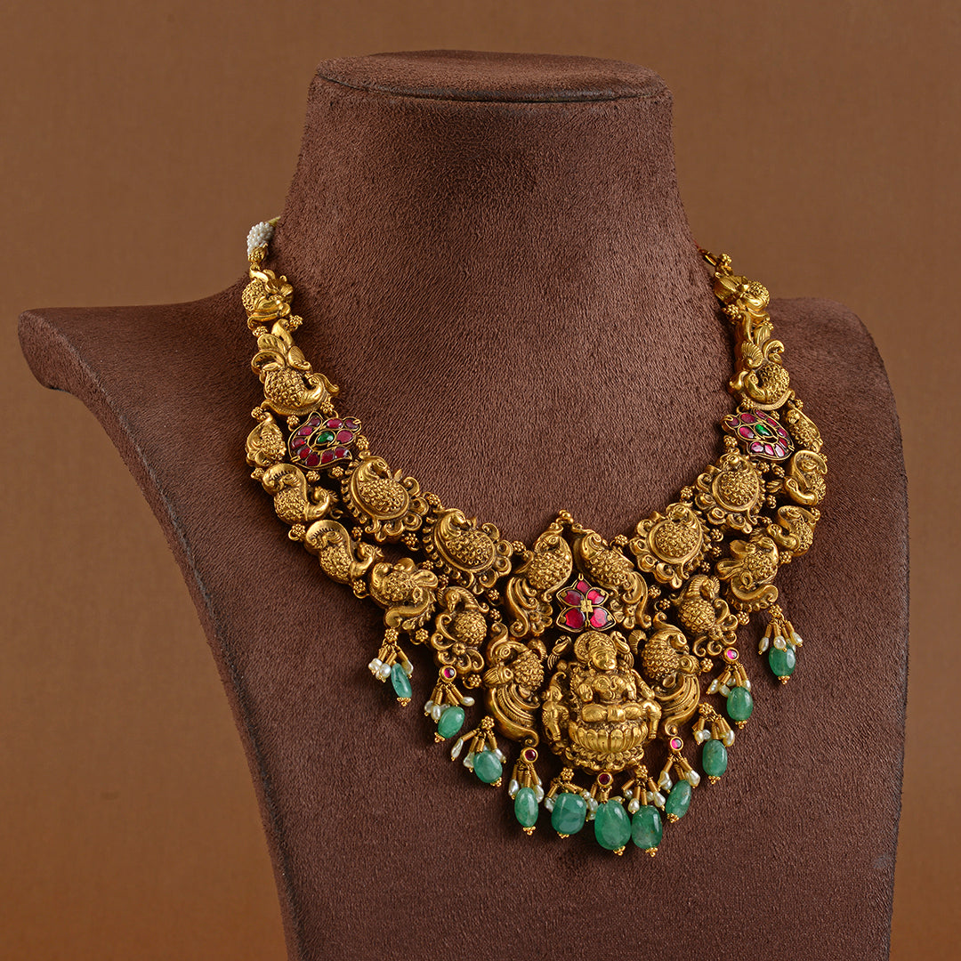 Antique Gold Laxmi Necklace in Mango Motif - Krishna Jewellers Pearls and Gems