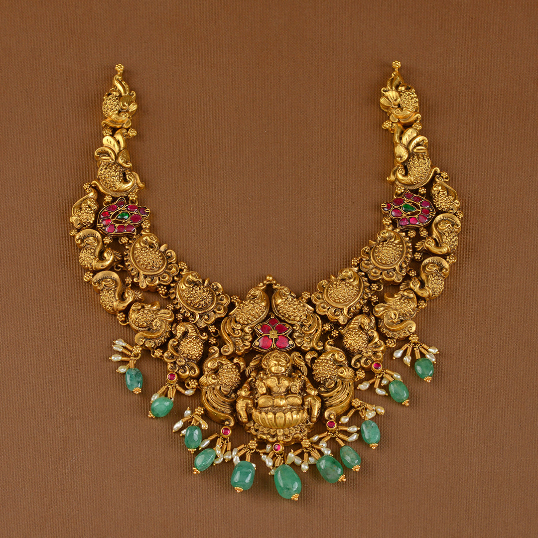 Antique Gold Laxmi Necklace in Mango Motif - Krishna Jewellers Pearls and Gems
