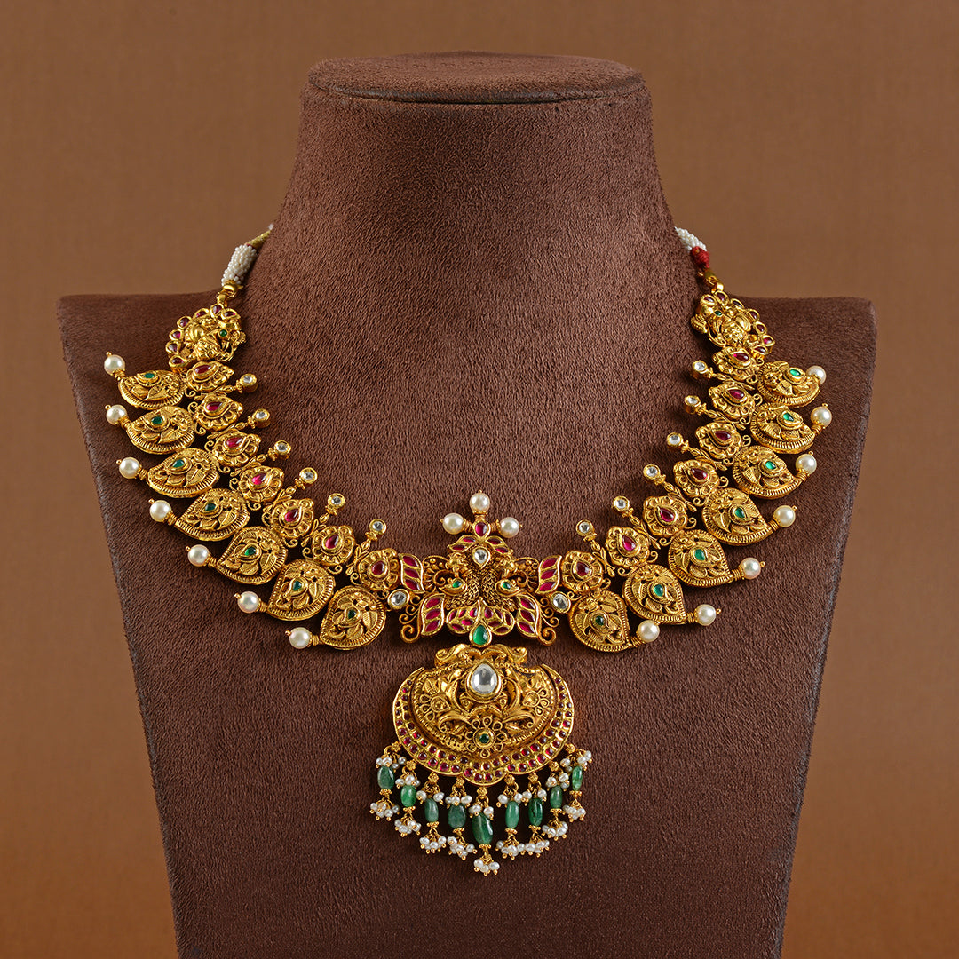 22K Gold Kundan Mango Necklace - Krishna Jewellers Pearls and Gems