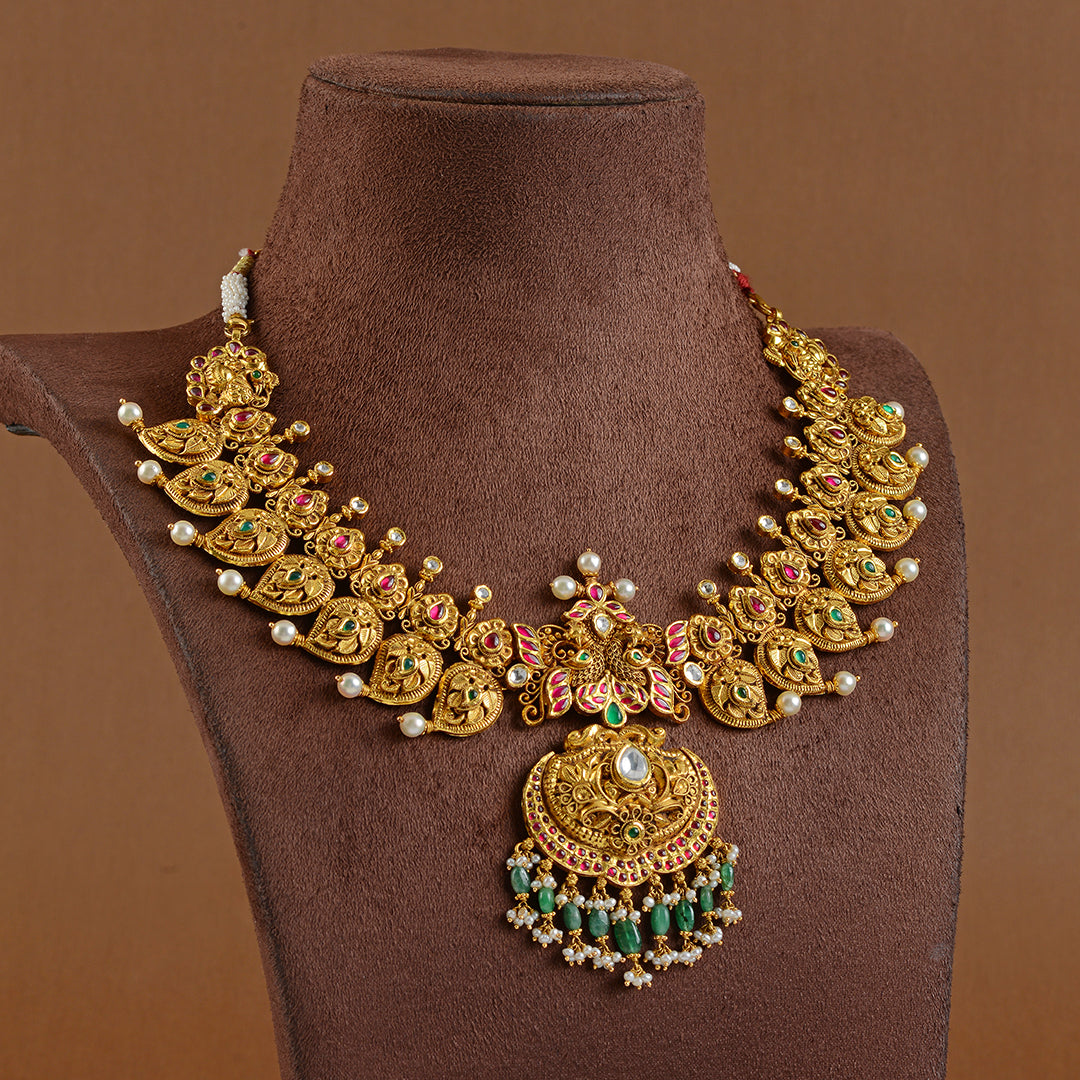22K Gold Kundan Mango Necklace - Krishna Jewellers Pearls and Gems