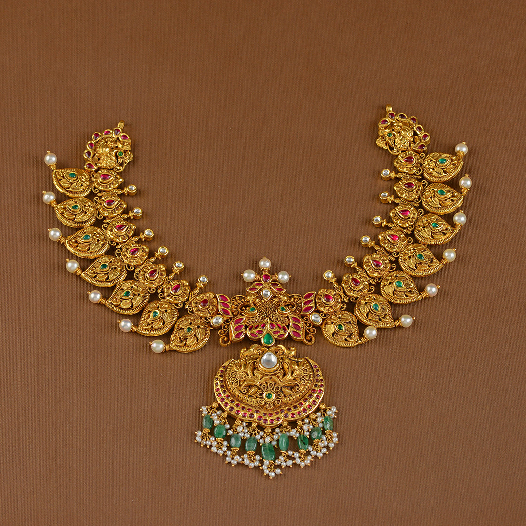 22K Gold Kundan Mango Necklace - Krishna Jewellers Pearls and Gems