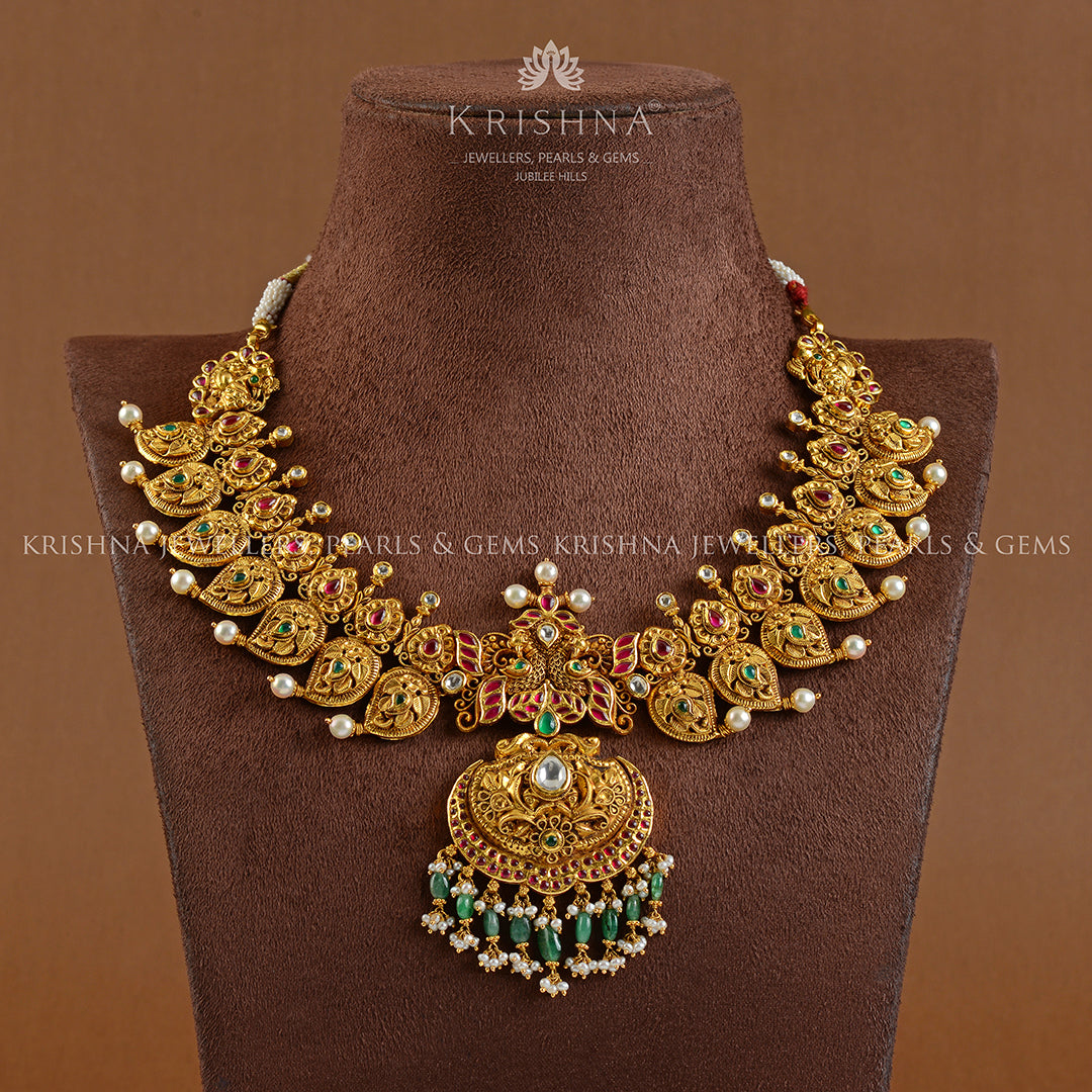 22K Gold Kundan Mango Necklace - Krishna Jewellers Pearls and Gems