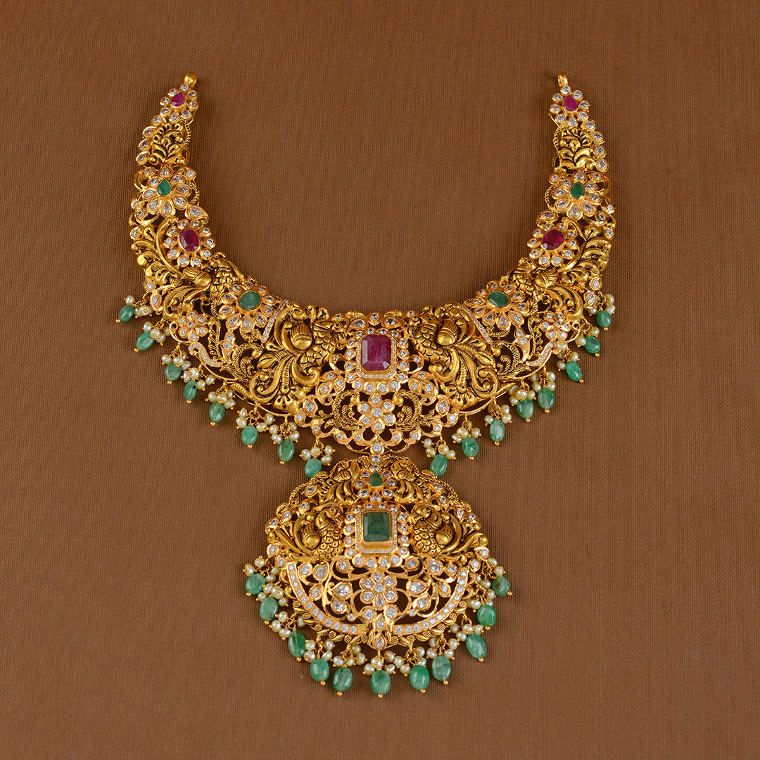 Gold Necklace in Floral Motif - Krishna Jewellers Pearls and Gems