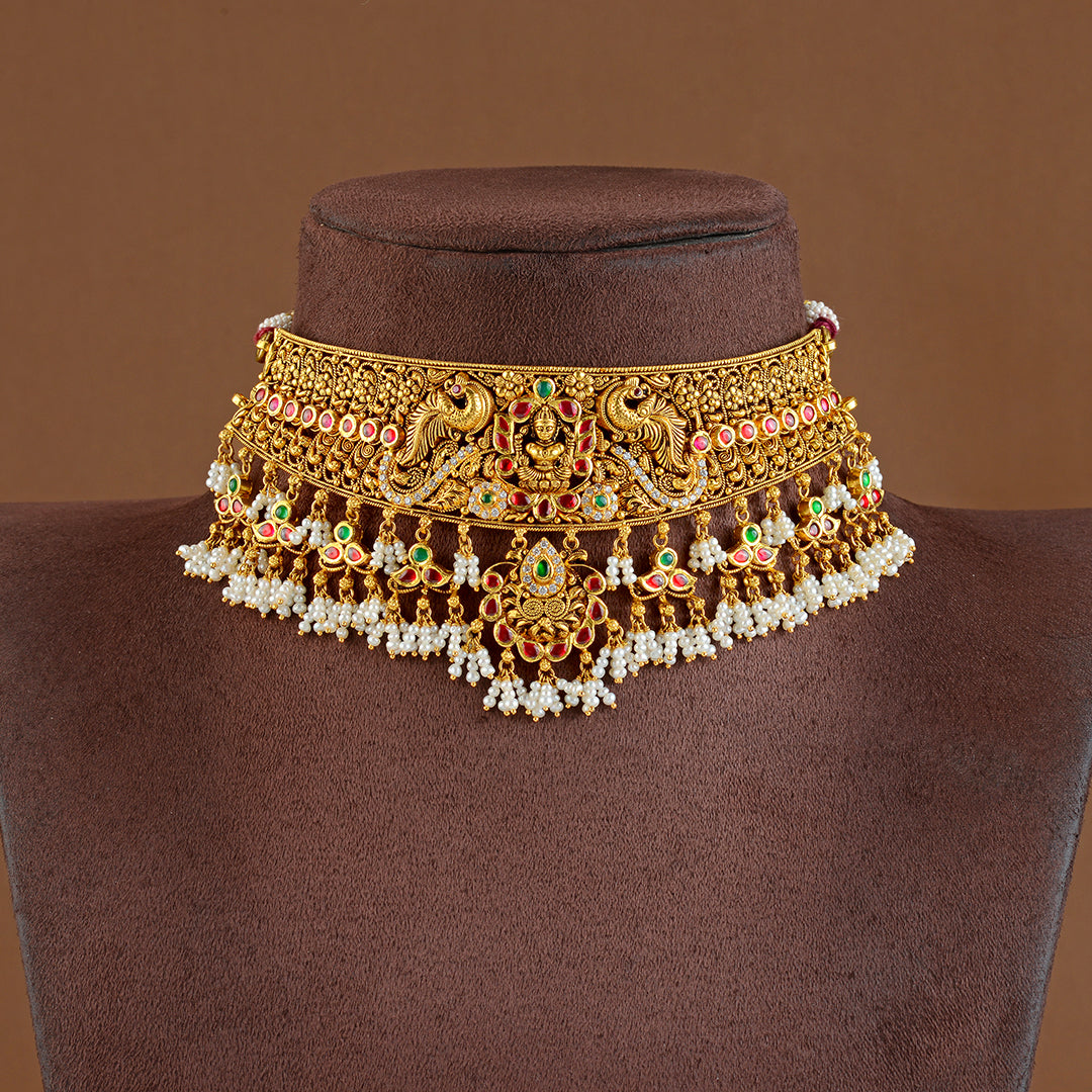 22K Gold Kundan Choker with Guttapusalu - Krishna Jewellers Pearls and Gems
