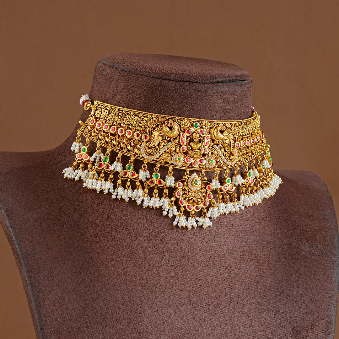 22K Gold Kundan Choker with Guttapusalu - Krishna Jewellers Pearls and Gems