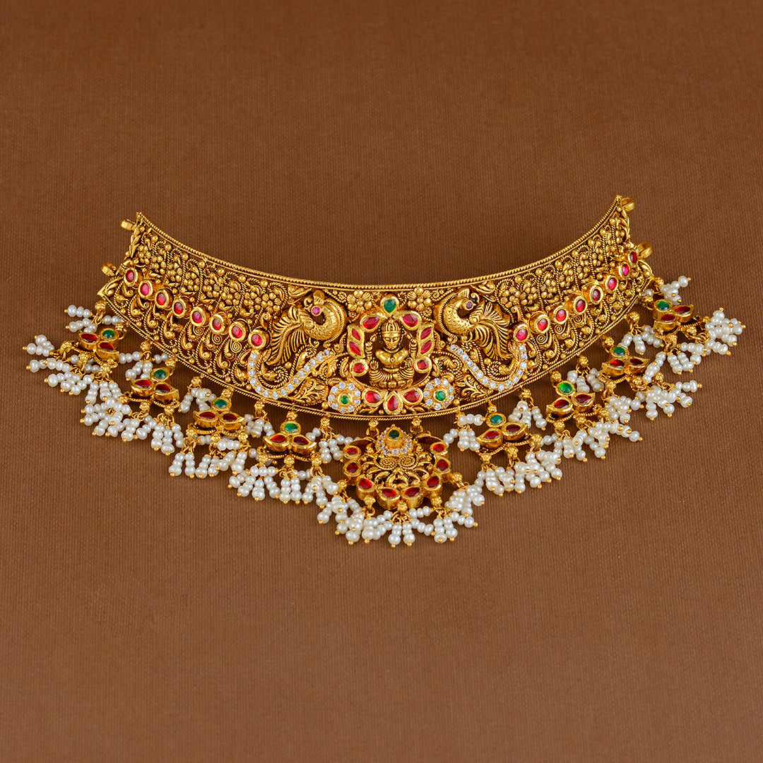 22K Gold Kundan Choker with Guttapusalu - Krishna Jewellers Pearls and Gems