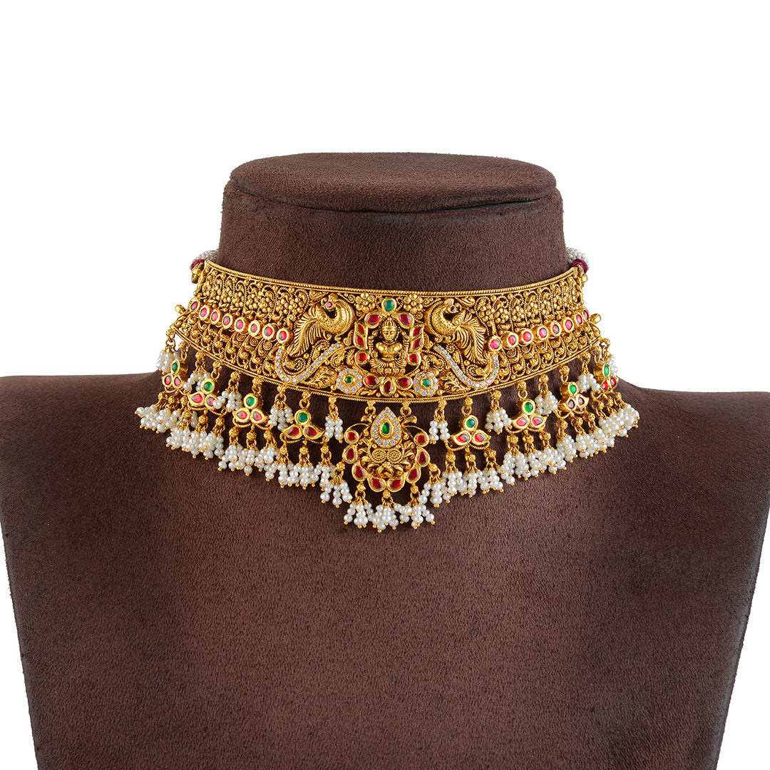 22K Gold Kundan Choker with Guttapusalu - Krishna Jewellers Pearls and Gems
