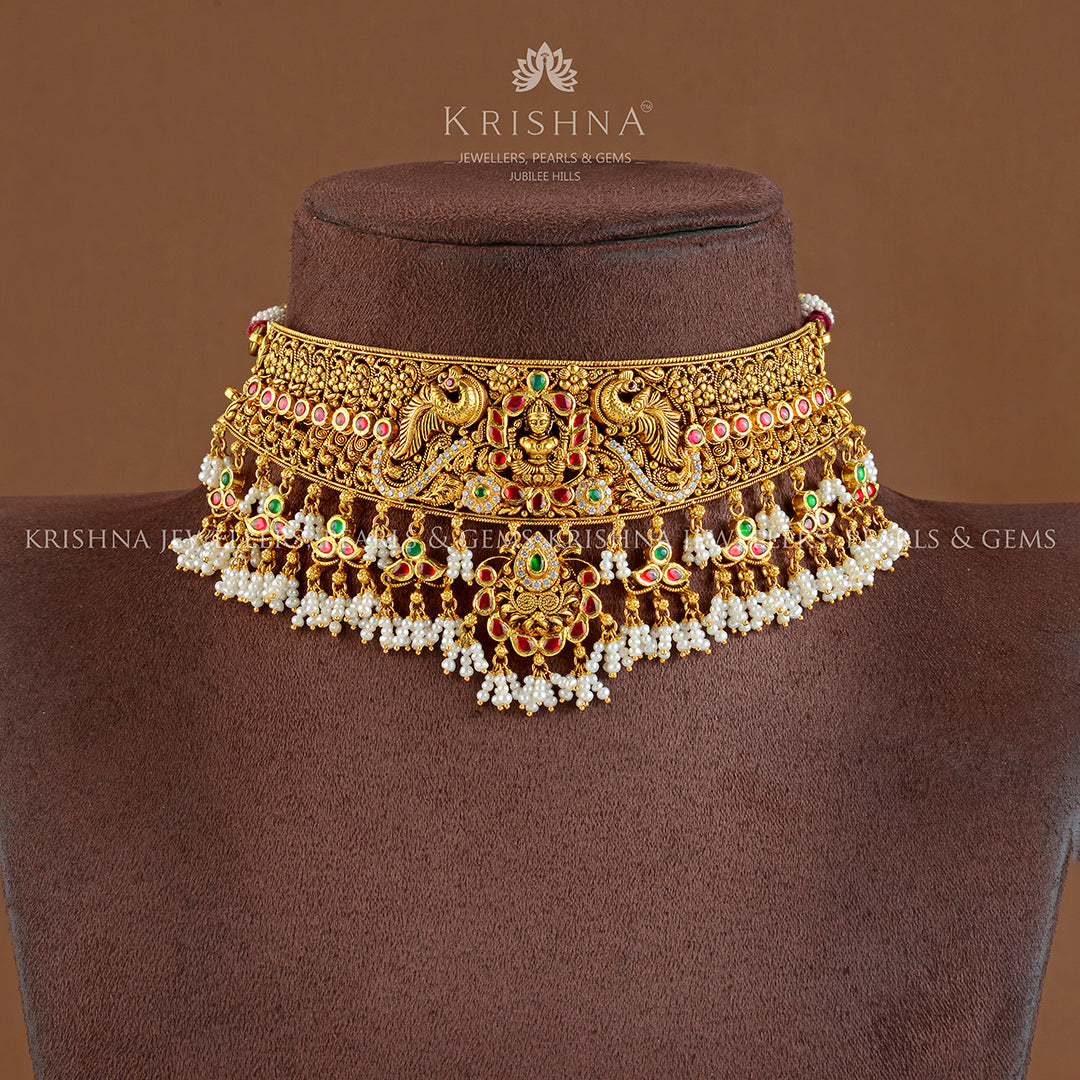 22K Gold Kundan Choker with Guttapusalu - Krishna Jewellers Pearls and Gems