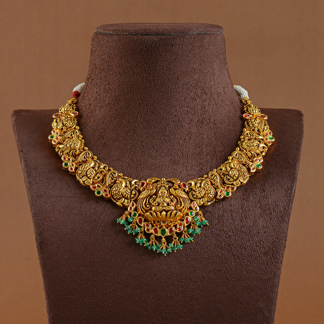 Gold Necklace With Emerald Beads - Krishna Jewellers Pearls and Gems