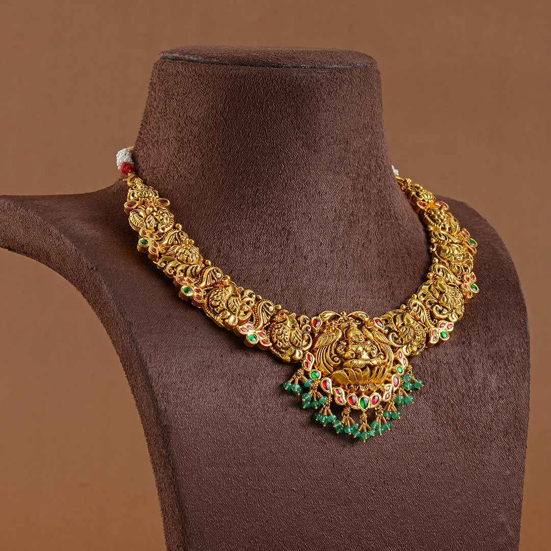 Gold Necklace With Emerald Beads - Krishna Jewellers Pearls and Gems