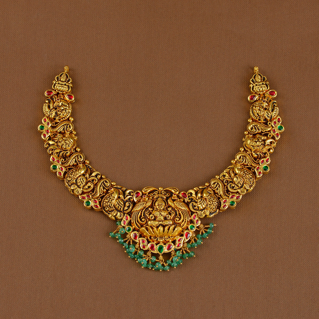 Gold Necklace With Emerald Beads - Krishna Jewellers Pearls and Gems