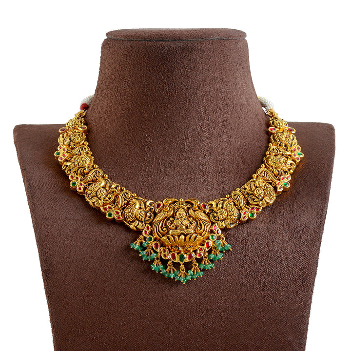 Gold Necklace With Emerald Beads - Krishna Jewellers Pearls and Gems