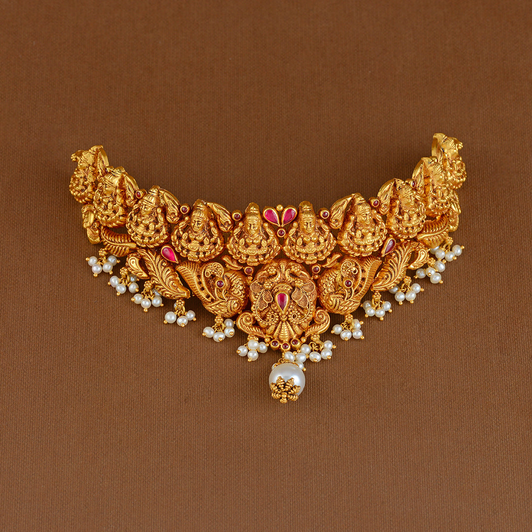 916 Gold Laxmi Choker Necklace - Krishna Jewellers Pearls and Gems