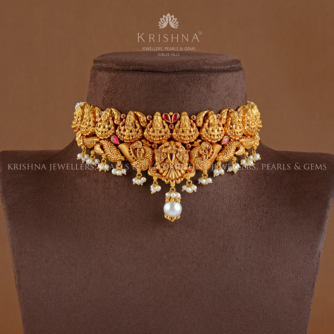 916 Gold Laxmi Choker Necklace - Krishna Jewellers Pearls and Gems