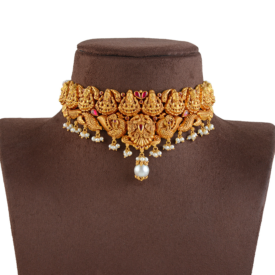 916 Gold Laxmi Choker Necklace - Krishna Jewellers Pearls and Gems