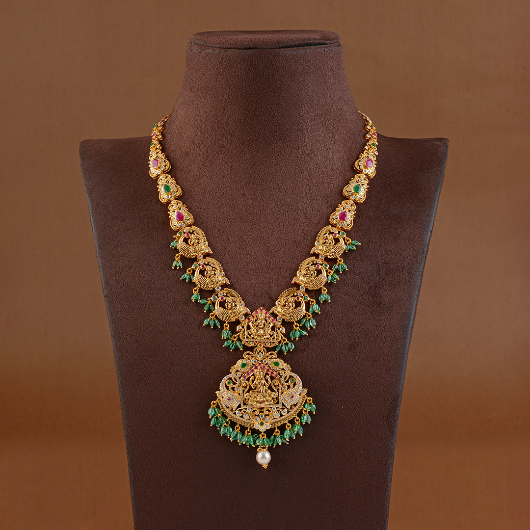 22K Gold Long Haram in Lakshmi Motif - Krishna Jewellers Pearls and Gems
