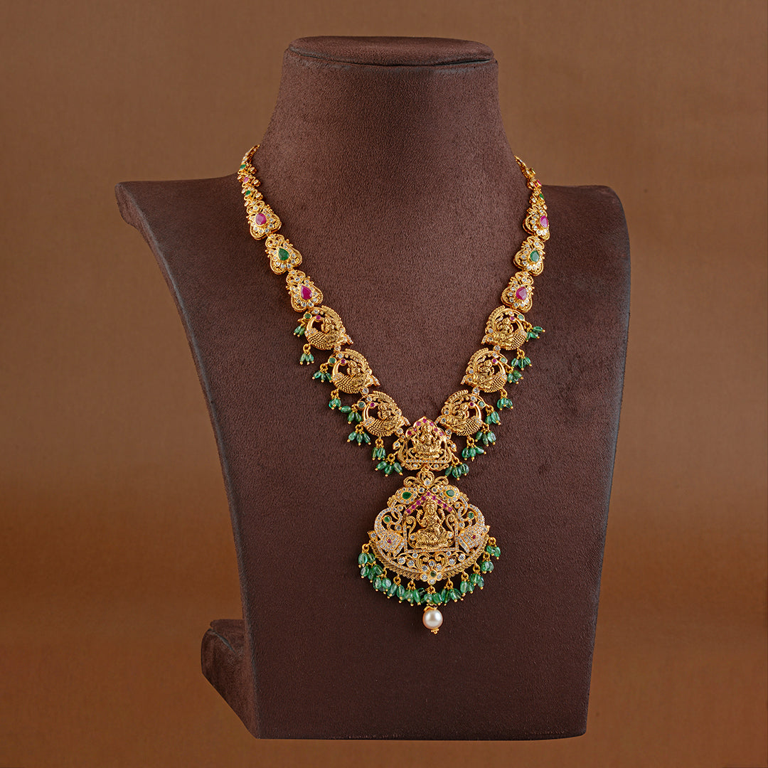 22K Gold Long Haram in Lakshmi Motif - Krishna Jewellers Pearls and Gems