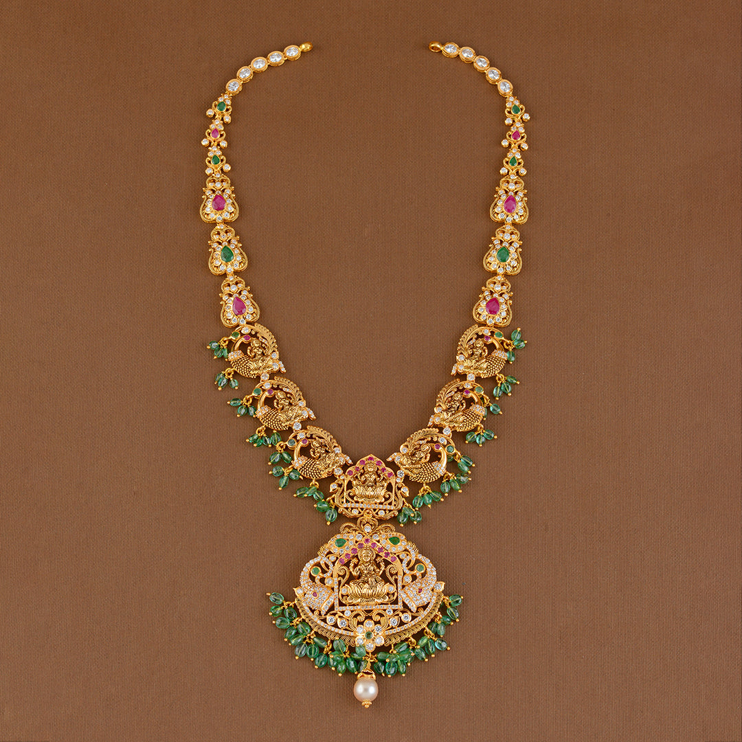 22K Gold Long Haram in Lakshmi Motif - Krishna Jewellers Pearls and Gems