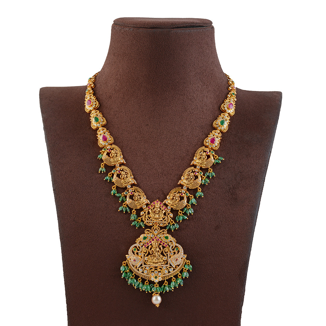 22K Gold Long Haram in Lakshmi Motif - Krishna Jewellers Pearls and Gems