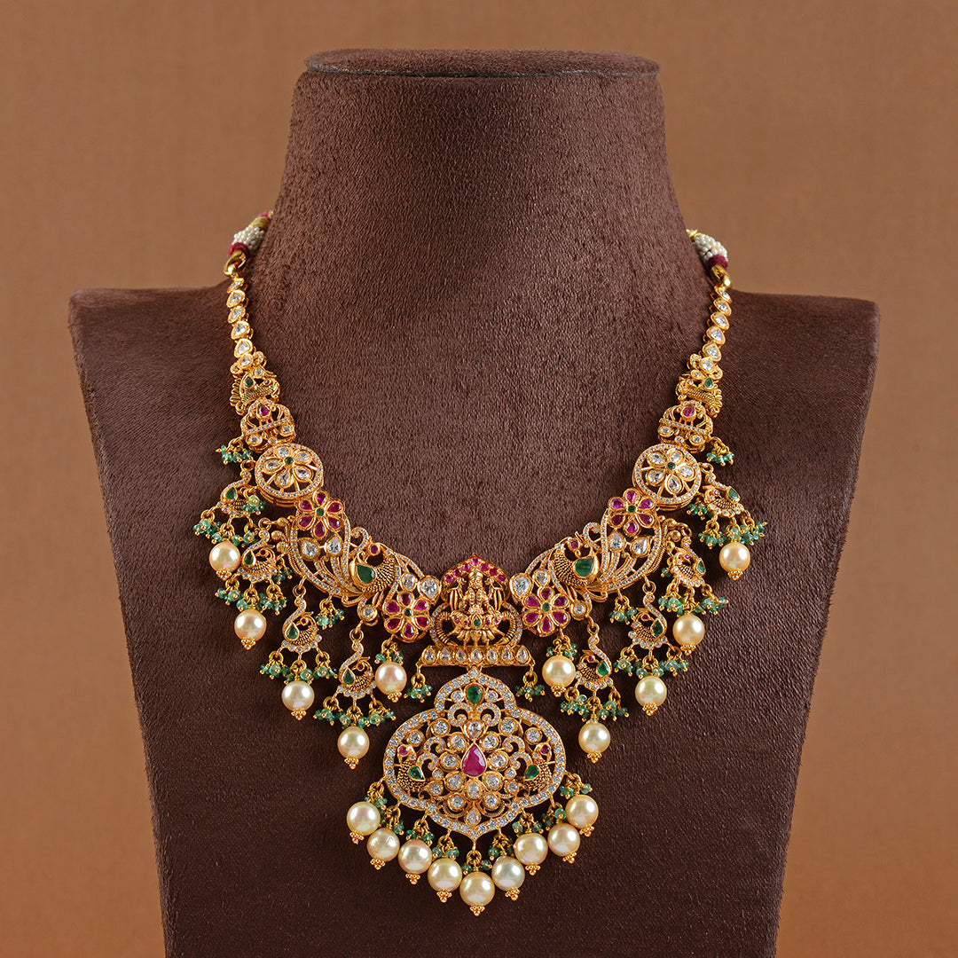 Godess Lakshmi Gold Choker With Culture Pearls - Krishna Jewellers Pearls and Gems