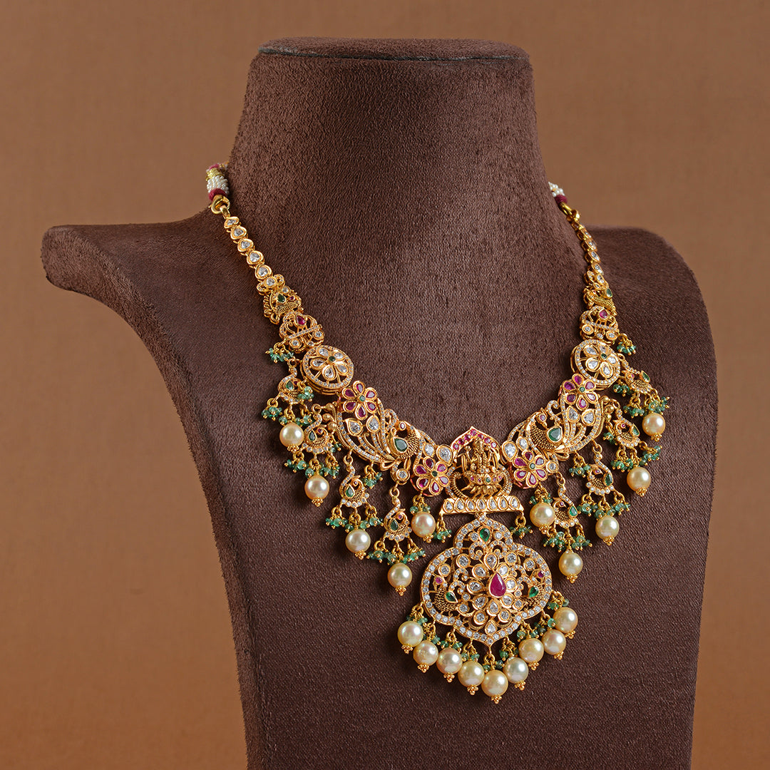 Godess Lakshmi Gold Choker With Culture Pearls - Krishna Jewellers Pearls and Gems