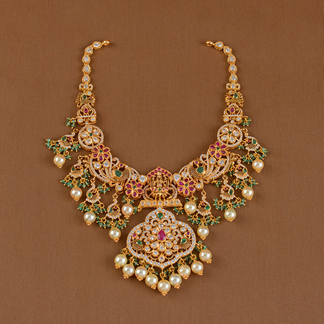 Godess Lakshmi Gold Choker With Culture Pearls - Krishna Jewellers Pearls and Gems