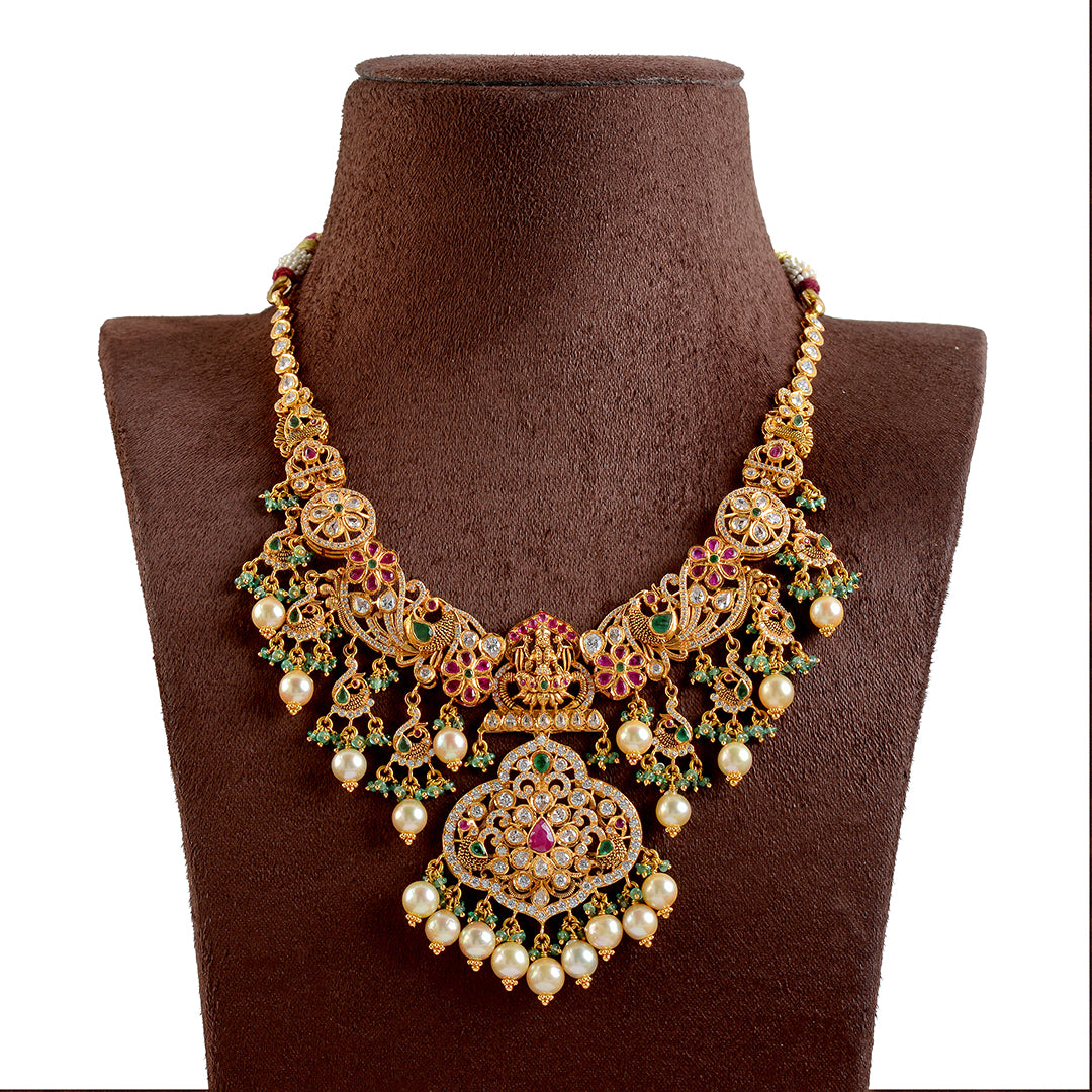 Godess Lakshmi Gold Choker With Culture Pearls - Krishna Jewellers Pearls and Gems