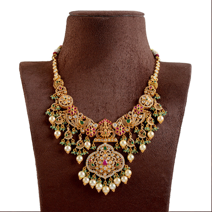 Godess Lakshmi Gold Choker With Culture Pearls - Krishna Jewellers Pearls and Gems